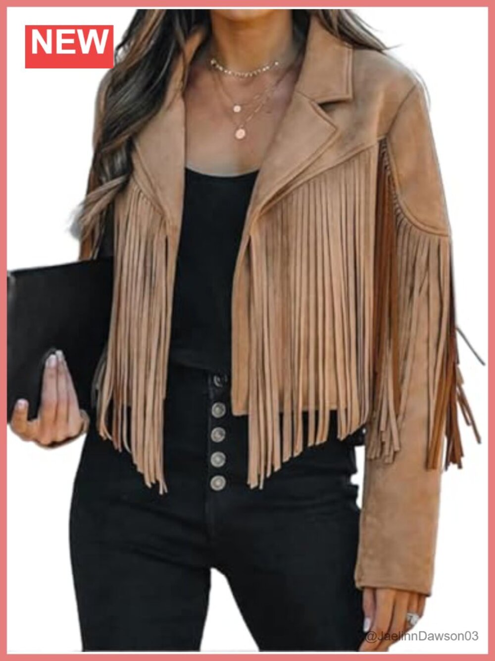 Faux Suede Leather Fringe Cropped Jacket Women Western Tassel Motorcycle Coat